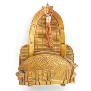 Vintage Wood Letter Wall Pocket Hanging Holder Organizer Carved Asian Tropic